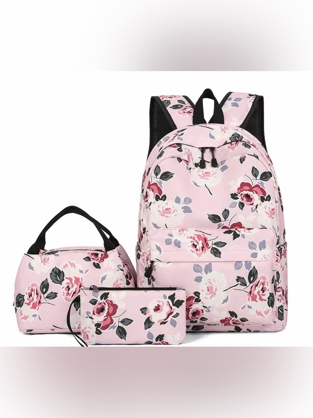 Floral Pink Backpack Set - 3-Piece Women’s Bag Set